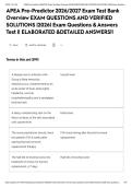 APEA Pre-Predictor 2026&sol;2027 Exam Test Bank Overview EXAM QUESTIONS AND VERIFIED SOLUTIONS &vert;2026&vert; Exam Questions & Answers Test &vert;&vert; ELABORATED &DETAILED ANSWERS&excl;&excl;&NewLine;&NewLine;