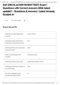 DAT &lpar;DELTA ACHIEVEMENT TEST&rpar; Exam &vert; Questions with Correct Answers 2026 latest update&excl;&excl; - Questions & Answers &vert; Latest Already Graded A&plus;&NewLine;&NewLine;