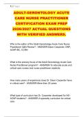 ADULT-GERONTOLOGY ACUTE &NewLine;CARE NURSE PRACTITIONER &NewLine;CERTIFICATION EXAM PREP &NewLine;2026&sol;2027 ACTUAL QUESTIONS &NewLine;WITH VERIFIED ANSWERS&period; 
