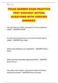 TEXAS BARBER EXAM PRACTICE &NewLine;TEST 2026&sol;2027 ACTUAL &NewLine;QUESTIONS WITH VERIFIED &NewLine;ANSWERS&period;