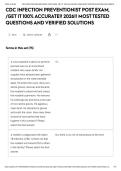 CDC INFECTION PREVENTIONIST POST EXAM&comma; &sol;GET IT 100&percnt; ACCURATE&excl;&excl; 2026&excl;&excl; MOST TESTED QUESTIONS AND VERIFIED SOLUTIONS&NewLine;&NewLine;