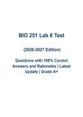 BIO 251 Lab 8 Test 2026&sol;2027 Edition &vert; Biology Lab Exam Prep Guide &vert; Practice Questions with 100&percnt; Correct Answers & Detailed Rationales &vert; Graded A&plus;