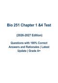 BIO 251 Chapters 1 and 4 Exam Questions &vert; 2026&sol;2027 Updated Study Guide &vert; Multiple Choice Questions with 100&percnt; Correct & Verified Answers &vert; Graded A&plus;