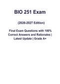 BIO 251 Exam 2026&sol;2027 Edition &vert; Complete Biology Final Exam Prep Guide &vert; Practice Questions with 100&percnt; Correct Answers & Detailed Rationales &vert; Graded A&plus;