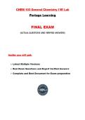 CHEM 103 Final Exam &lpar;2 Versions&comma; Latest-2026&sol;2027&rpar; &sol; CHEM103 Final Exam &sol; CHEM 103 General Chemistry I Final Exam&colon; General Chemistry I w&sol;Lab&colon; Portage Learning &vert;100&percnt; Verified and Correct Q & A&vert;