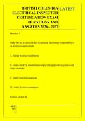 BRITISH COLUMBIA &NewLine;ELECTRICAL INSPECTOR &NewLine;CERTIFICATION EXAM &NewLine;QUESTIONS AND &NewLine;ANSWERS 2026 - 2027