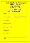 NYC AUTO MECHANIC &NewLine;&lpar;DIESEL&rpar; &lpar;DCAS&rpar; &NewLine;CERTIFICATION &NewLine;PRACTICE EXAM &NewLine;QUESTIONS AND &NewLine;ANSWERS 2026 - 2027 