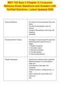 MGT 103 Quiz 2 &lpar;Chapter 5&rpar; Consumer&NewLine;Behavior Exam Questions and Answers with&NewLine;Verified Solutions &vert; Latest Updated 2026