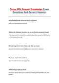 Texas CDL General Knowledge Exam Questions and Correct Answers