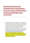 Maryland Asbestos Supervisor &NewLine;Certification Exam Practice Questions &NewLine;And Correct Answers &lpar;Verified Answers&rpar; &NewLine;Plus Rationale 2026 Q&A&vert; Instant &NewLine;Download Pdf 