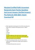 Maryland Certified Public Accountant &NewLine;Reciprocity Exam Practice Questions &NewLine;And Correct Answers &lpar;Verified Answers&rpar; &NewLine;Plus Rationale 2026 Q&A&vert; Instant &NewLine;Download Pdf 