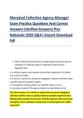 Maryland Collection Agency Manager &NewLine;Exam Practice Questions And Correct &NewLine;Answers &lpar;Verified Answers&rpar; Plus &NewLine;Rationale 2026 Q&A&vert; Instant Download &NewLine;Pdf  