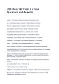 UW Chem 162 Exam 2 &plus; Final Questions and Answers