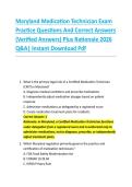 Maryland Medication Technician Exam &NewLine;Practice Questions And Correct Answers &NewLine;&lpar;Verified Answers&rpar; Plus Rationale 2026 &NewLine;Q&A&vert; Instant Download Pdf 