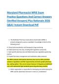 Maryland Pharmacist MPJE Exam &NewLine;Practice Questions And Correct Answers &NewLine;&lpar;Verified Answers&rpar; Plus Rationale 2026 &NewLine;Q&A&vert; Instant Download Pdf 