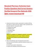 Maryland Pharmacy Technician Exam &NewLine;Practice Questions And Correct Answers &NewLine;&lpar;Verified Answers&rpar; Plus Rationale 2026 &NewLine;Q&A&vert; Instant Download Pdf  