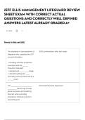 JEFF ELLIS MANAGEMENT LIFEGUARD REVIEW SHEET EXAM WITH CORRECT ACTUAL QUESTIONS AND CORRECTLY WELL DEFINED ANSWERS LATEST ALREADY GRADED A&plus;