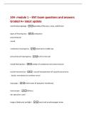 104- module 1 &ndash; ENT Exam questions and answers&NewLine;Graded A&plus; latest update&NewLine;otorhinolaryngology -specialty of the ears&comma; nose&comma; and throat&NewLine;types of hearing loss -conductive&NewLine;sensorineural&NewLine;mixed&NewLine;conductive hearing loss -external to middle ear&NewLine;sensorineural 