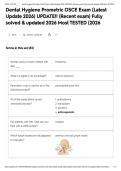 Dental Hygiene Prometric OSCE Exam &lpar;Latest Update 2026&rpar; UPDATE&excl;&excl; &lpar;Recent exam&rpar; Fully solved & updated 2026 Most TESTED &lpar;2026&NewLine;&NewLine;