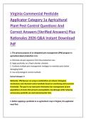 Virginia Commercial Pesticide &NewLine;Applicator Category 1a Agricultural &NewLine;Plant Pest Control Questions And &NewLine;Correct Answers &lpar;Verified Answers&rpar; Plus &NewLine;Rationales 2026 Q&A Instant Download &NewLine;Pdf 