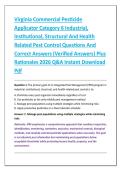 Virginia Commercial Pesticide &NewLine;Applicator Category 6 Industrial&comma; &NewLine;Institutional&comma; Structural And Health &NewLine;Related Pest Control Questions And &NewLine;Correct Answers &lpar;Verified Answers&rpar; Plus &NewLine;Rationales 2026 Q&A Instant Download &NewLine;Pdf 