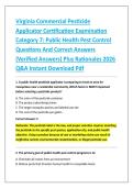 Virginia Commercial Pesticide &NewLine;Applicator Certification Examination &NewLine;Category 7&colon; Public Health Pest Control &NewLine;Questions And Correct Answers &NewLine;&lpar;Verified Answers&rpar; Plus Rationales 2026 &NewLine;Q&A Instant Download Pdf 