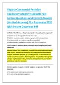 Virginia Commercial Pesticide &NewLine;Applicator Category 4 Aquatic Pest &NewLine;Control Questions And Correct Answers &NewLine;&lpar;Verified Answers&rpar; Plus Rationales 2026 &NewLine;Q&A Instant Download Pdf