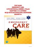 TEST BANK&NewLine;EMERGENCY CARE&comma;&NewLine;14TH EDITION by LIMMER &semi; O'Keefe&vert;&NewLine;CHAPTERS 1-41 COVERED&vert;&NewLine;MCQS WITH RATIONALIZED ANSWERERS &vert;&NewLine;GRADED A&plus;