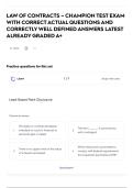 LAW OF CONTRACTS &ndash; CHAMPION TEST EXAM WITH CORRECT ACTUAL QUESTIONS AND CORRECTLY WELL DEFINED ANSWERS LATEST ALREADY GRADED A&plus;