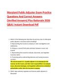 Maryland Public Adjuster Exam Practice &NewLine;Questions And Correct Answers &NewLine;&lpar;Verified Answers&rpar; Plus Rationale 2026 &NewLine;Q&A&vert; Instant Download Pdf 
