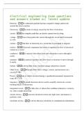 Electrical engineering Exam questions&NewLine;and answers Graded A&plus;&vert; latest update&NewLine;Electron - A subatomic particle that has a negative charge and travels&NewLine;around the atom's nucleus&NewLine;Electricity - A form of energy caused by the flow of electrons&period;&NewLine;circuit