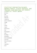 Electrical Engineering Concepts&NewLine;Network Theory&comma; Circuit Analysis&comma; and&NewLine;Theorems Exam questions and answers&NewLine;Graded A&plus;&vert; latest update 