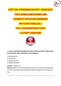 VATI RN PHARMACOLOGY 2026&sol;2027  TEST BANK QUESTIONS AND  CORRECT DETAILED ANSWERS  WITH RATIONALES &vert;&vert;  100&percnt; GUARANTEED PASS&excl;&excl;  <LATEST VERSION>