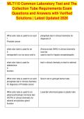 MLT110 Common Laboratory Test and The&NewLine;Collection Tube Requirements Exam&NewLine;Questions and Answers with Verified&NewLine;Solutions &vert; Latest Updated 2026