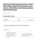 ACI Concrete Field Testing Technician Grade I Exam 2026 Updated Verified Questions & Answers &vert; 100&percnt; Correct Answers &vert; A&plus; Study Guide &vert; Latest Exam Prep