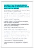 Learn2Serve Food Manager Certification&NewLine;Updated Actual Exam Question and Answer&NewLine;&lpar;2026&sol;2027&rpar; &vert; A&plus; Verified