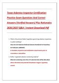 Texas Asbestos Inspector Certification &NewLine;Practice Exam Questions And Correct &NewLine;Answers &lpar;Verified Answers&rpar; Plus Rationales &NewLine;2026&vert;2027 Q&A &vert; Instant Download Pdf