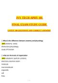 Ivy Tech APHY 101 Anatomy and Physiology I Final Exam Questions and Answers Study Guide