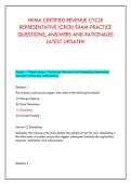 HFMA CERTIFIED REVENUE CYCLE &NewLine;REPRESENTATIVE &lpar;CRCR&rpar; EXAM PRACTICE &NewLine;QUESTIONS&comma; ANSWERS AND RATIONALES &NewLine;LATEST UPDATE&excl;&excl;&excl; 