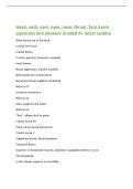 Head&comma; neck&comma; ears&comma; eyes&comma; nose&comma; throat&comma; face Exam&NewLine;questions and answers Graded A&plus; latest update&NewLine;What bones are in the skull&NewLine;cranial and facial&NewLine;Cranial bones&NewLine;Frontal&comma; parietal&comma; temporal&comma; occipital&NewLine;Facial bones&NewLine;Nasal&comma; zygomatic&comma; maxilla&comma; madible&NewLine;What 
