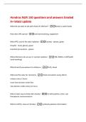 Hondros NUR 150 questions and answers Graded&NewLine;A&plus; latest update&NewLine;What do we want to do with chain of infection&quest; -break it&comma; wash hands&NewLine;How does HAI spread -not hand washing&comma; equipment&NewLine;What PPE is worn for what isolation -Contact - gloves&comma; gown&NewLine;Droplet - 