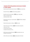 Hondros NUR 150 questions and answers Graded&NewLine;A&plus; latest update&NewLine;What do we want to do with chain of infection&quest; -break it&comma; wash hands&NewLine;How does HAI spread -not hand washing&comma; equipment&NewLine;What PPE is worn for what isolation -Contact - gloves&comma; gown&NewLine;Droplet - 