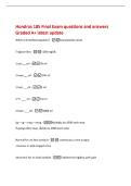 Hondros 185 Final Exam questions and answers&NewLine;Graded A&plus; latest update&NewLine;What is thrombocytopenia&quest; -low platelet count&NewLine;Triglycerides -<150 mg&sol;dL&NewLine;1 oz&equals;&lowbar;&lowbar;&lowbar;ml -30 ml&NewLine;1 cup&equals;&lowbar;&lowbar;&lowbar;ml -240 ml&NewLine;1 tsp&equals;&lowbar;&lowbar;&lowbar;ml -5 ml&NewLine;1 T&equals; &lowbar;&lowbar;&lowbar; ml -15 ml