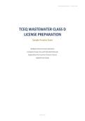 TCEQ Wastewater Class D License Prep Actual Exam 2026&sol;2027  &vert; With Questions And Correct Answers&period;Guaranteed Pass&period; With Rationales And Case Study&period;