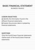 Basic Financial Statement &lpar;BUSINESS FINANCE&rpar;