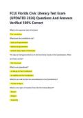 FCLE Florida Civic Literacy Test Exam &NewLine;&lpar;UPDATED 2026&rpar; Questions And Answers &NewLine;Verified 100&percnt; Correct 