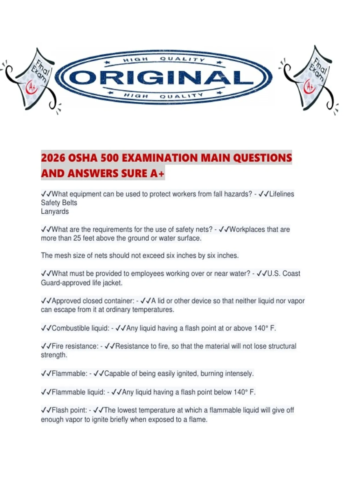 2026 OSHA 500 EXAMINATION MAIN QUESTIONS AND ANSWERS SURE A.pdf - OSHA ...