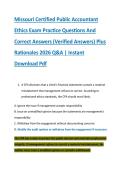 Missouri Certified Public Accountant &NewLine;Ethics Exam Practice Questions And &NewLine;Correct Answers &lpar;Verified Answers&rpar; Plus &NewLine;Rationales 2026 Q&A &vert; Instant &NewLine;Download Pdf