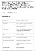 CUSECO Exam Prep&colon; Certified US Export Compliance Officer EXAM&comma; &vert;&vert; Questions and Answers &lpar;Verified Answers&rpar; Complete Test &lpar;Latest Update 2026&rpar; UPDATE&excl;&excl;&NewLine;&NewLine;