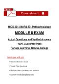 BIOD 331 &vert; NURS 231 Pathophysiology &NewLine;MODULE 8 EXAM &NewLine;Actual Questions and Verified Answers&NewLine;100&percnt; Guarantee Pass &NewLine;Portage Learning&comma; Geneva College&NewLine;